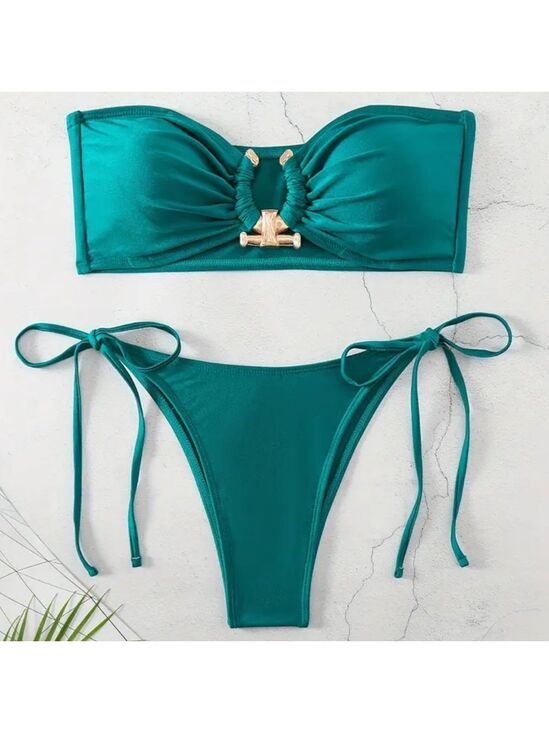 Pretty Woman Boutique Other - Green Bandeau High Cut Tie Side Bikini Set
